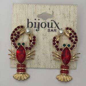Bijoux Bar Red & Gold Tone Lobster Earrings NWT